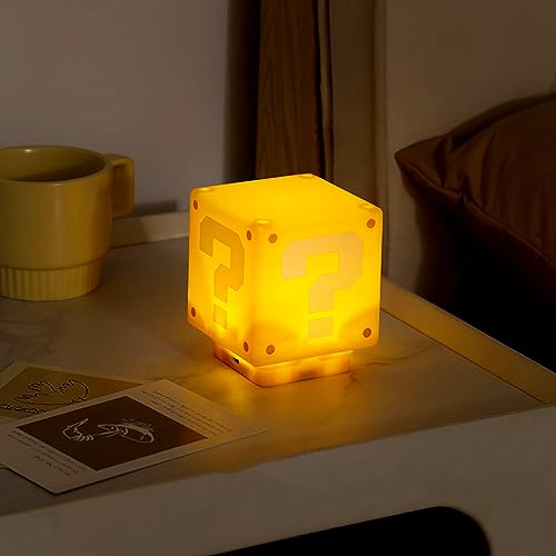 Question Block LED Night Light with Sound Effects, Rechargeable Desk Lamp