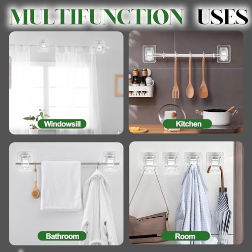 No-Drill Adhesive Curtain Rod Holders - 20lb Capacity, Detachable Hooks