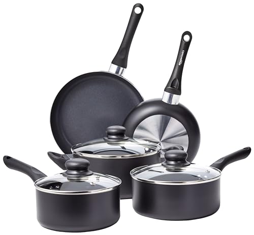 Ceramic Non-Stick 8-Piece Cookware Set - Pots and Pans with Lids, Black