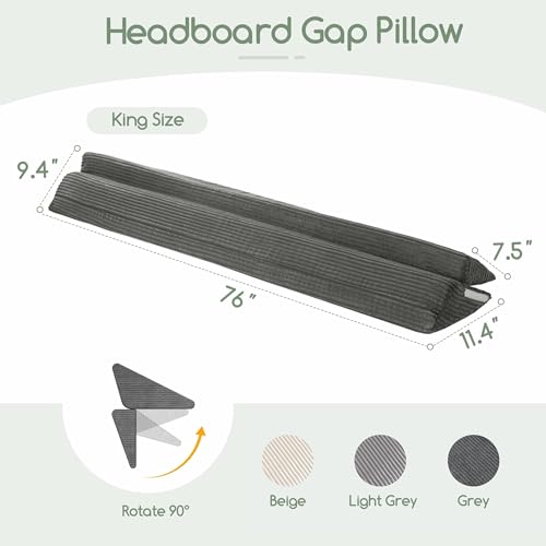 King Size Wedge Pillow for Bed Gap Filler - Adjustable Foam Support (Grey 76"x11"x9")