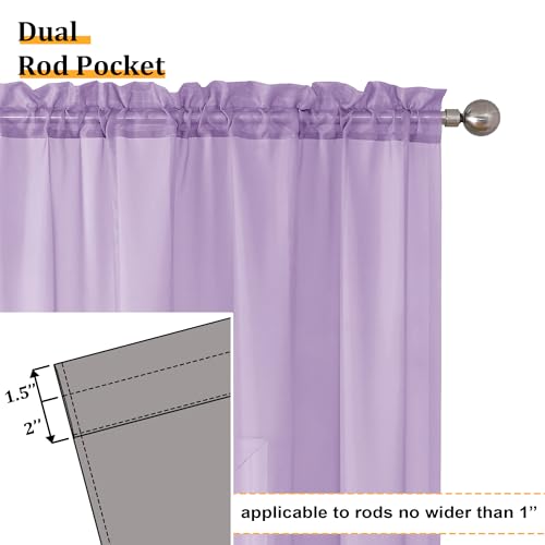 Light Purple Sheer Curtain Panels - 84 Inch Light Filtering Voile Drapes (Pair)