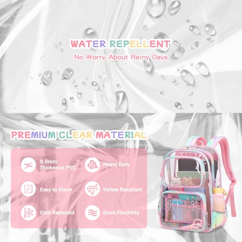 Heavy Duty Clear Backpack for Girls - Pink Transparent School Bookbag
