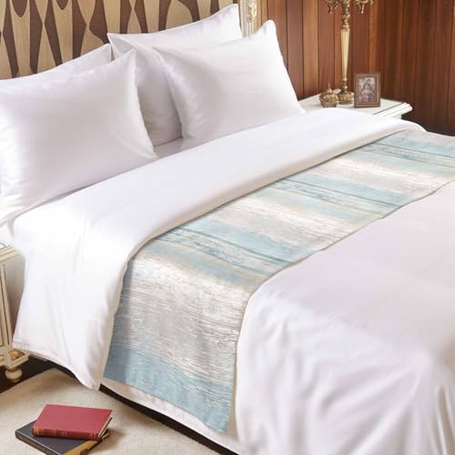 Aqua Blue King Size Bed Runner 94x20 Inches Satin Farmhouse Decor