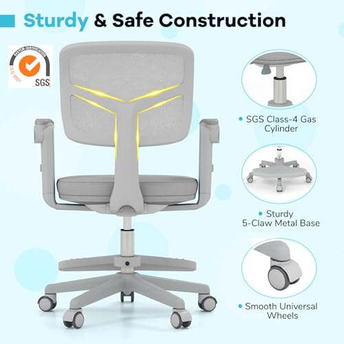 Ergonomic Kids Desk Chair with Adjustable Height, Footrest and Flip-up Arms
