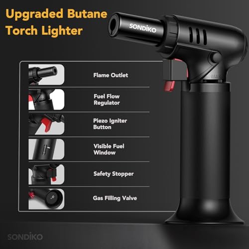 Refillable Butane Torch Lighter with Adjustable Flame & Fuel Window