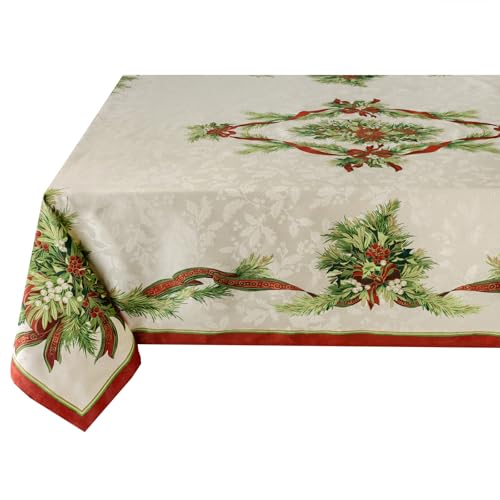 Benson Mills Christmas Ribbons Tablecloth 84" x 60" Rectangular Holiday Decor