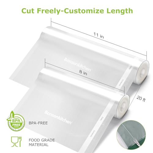 Vacuum Sealer Rolls 6 Pack, 11"x20' & 8"x20' BPA-Free Food Storage Bags