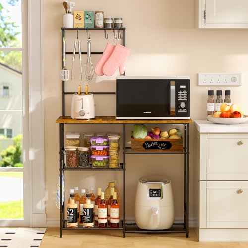 6-Tier Industrial Baker's Rack with Storage, Microwave Stand & Coffee Station