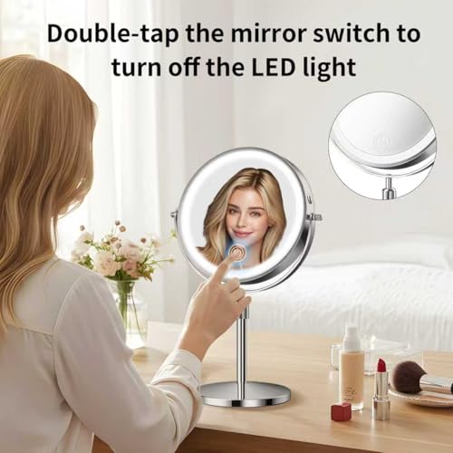 Double-Sided Makeup Mirror with Light, 1X/30X, 3 Colors, 3200mAh