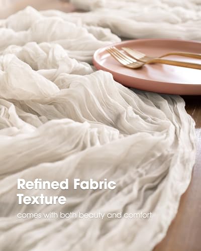 Pureegg Ivory 120-Inch Cheesecloth Table Runner - 2 Pack, 10ft, 12-24 in Drop
