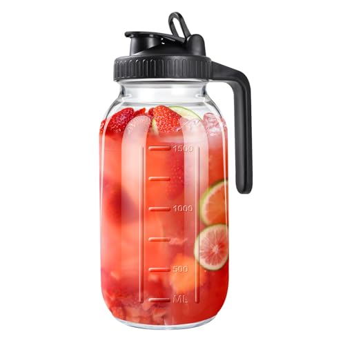 64 oz Glass Mason Jar Pitcher with Pour Spout Lid and Handle - 2 Quart
