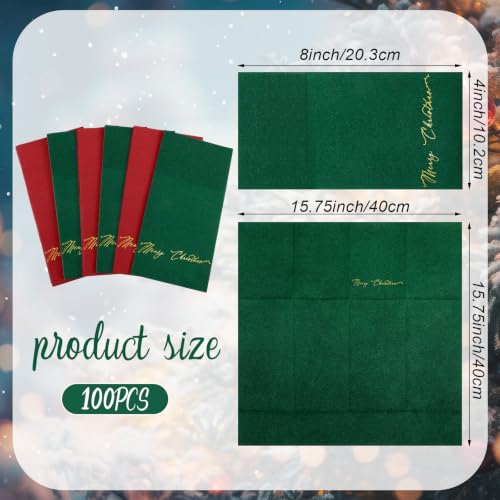 Merry Christmas 100 Pcs Pocket Napkins with Built-in Flatware Pocket (50 Red, 50 Green) - Linen-Feel Disposable