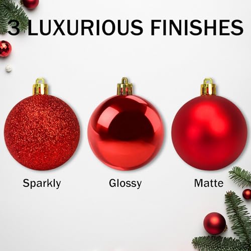 Napzy 24 pcs Red Christmas Ornaments Set - Shatterproof Tree Decorations