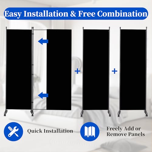 6ft 4-Panel Folding Room Divider with Lockable Wheels, Portable Privacy Screen
