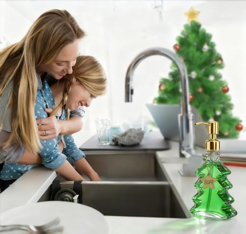 JASAI 2-Pack Christmas Tree Soap Dispensers with Golden Stainless Steel Pumps – Hand, Lotion, or Body Wash