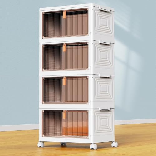 4-Tier Plastic Storage Bins with Lids and Wheels Stackable Folding Box