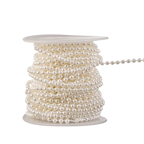 3mm Faux Pearl Bead Garland Roll, 33 Ft Ivory Strand for Wedding & DIY Crafts