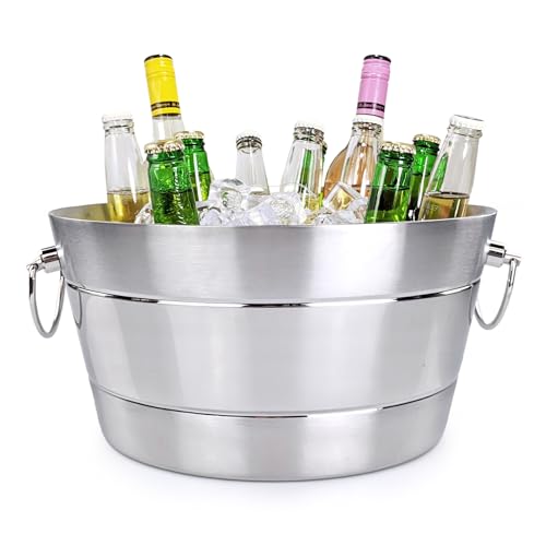 Insulated Stainless Steel Beverage Tub, 12Qt Double-Wall Ice Bucket