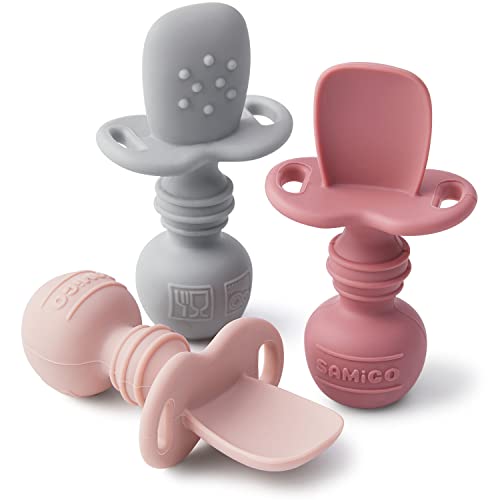 Silicone Baby Spoons Self Feeding 3 Pack with Choking Stopper