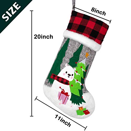 20-Inch Christmas Stockings Set of 6 - Gray Burlap & Red Plaid Faux Fur