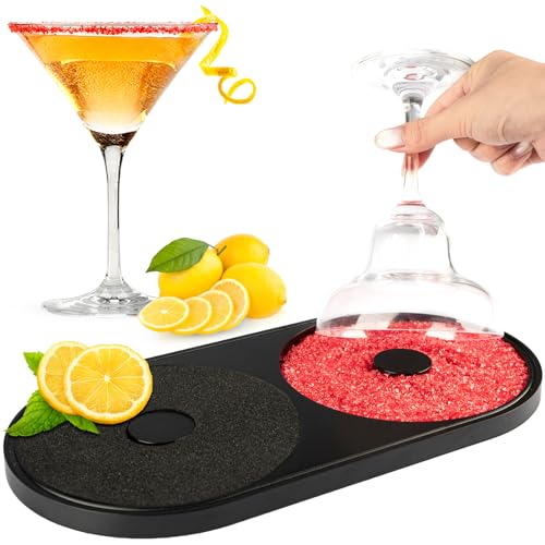 2-in-1 Cocktail Rimmer Set for Margaritas & Mojitos - Salt & Sugar with Sponge, Dishwasher Safe - Black