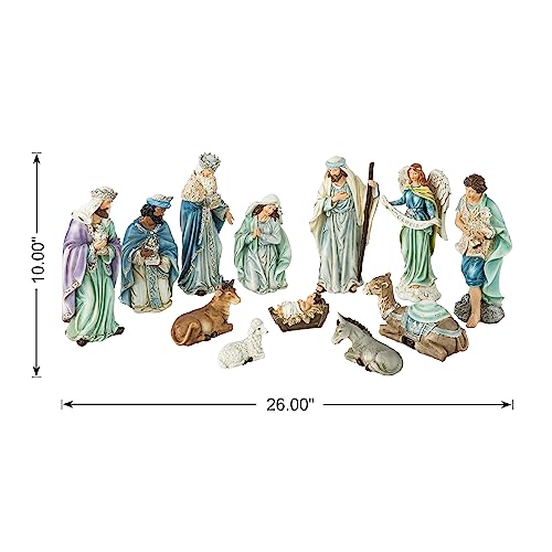 12-Piece Nativity Scene Set - 10-Inch Hand-Painted Blue Resin Figurines