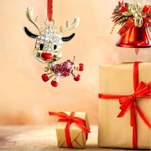 Metal Elk Christmas Ornament with Rhinestones – Hanging Elk Keepsake for Tree