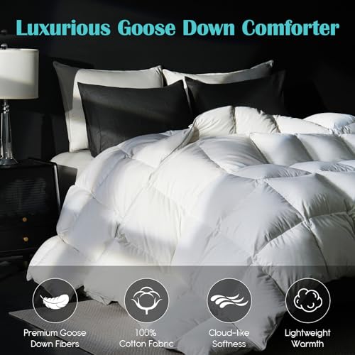 Goose Feather Down Comforter Queen Size - All Season 100% Cotton Duvet Insert