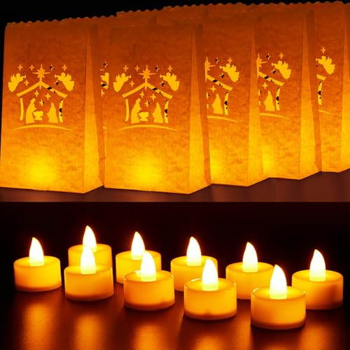 Nativity Christmas Luminary Bags with Flameless LED Candles - 50 Pack