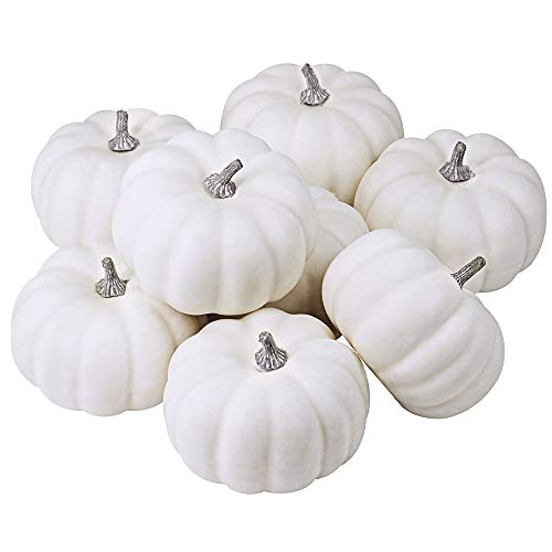 8-Piece 4-Inch Artificial White Pumpkin Set for Fall Harvest Decor