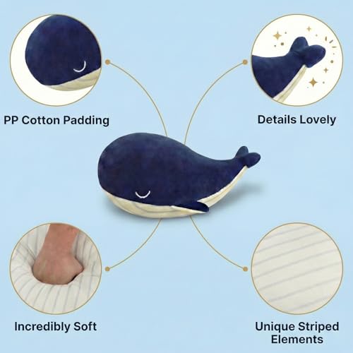 Soft Whale Plush Pillow, Cute Stuffed Animal Toy for Kids and Decor