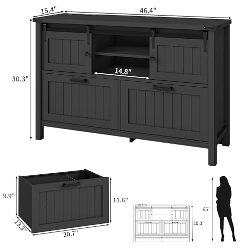 62-Inch Farmhouse L-Shaped Desk with File Cabinet and Power Outlets