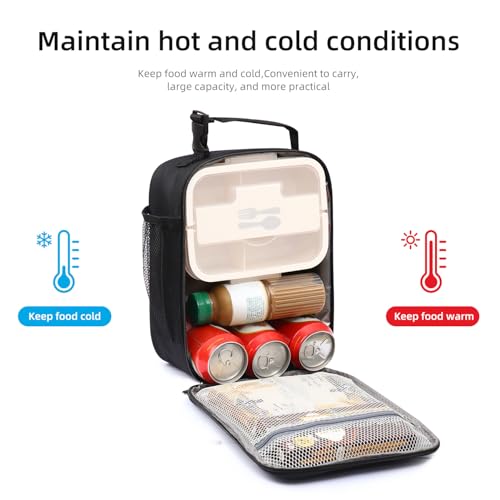 Insulated Lunch Bag for Men and Women, Large Thermal Lunchbox, Black
