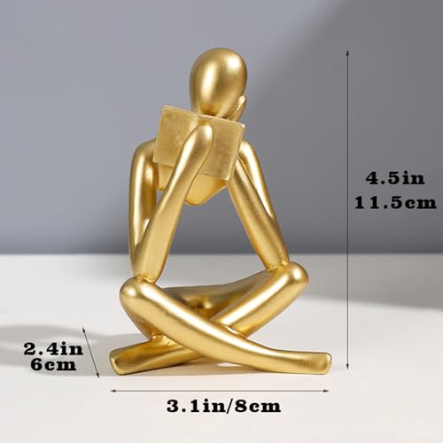 Gold Reading Woman Statue, Abstract Thinker Sculpture for Home Decor