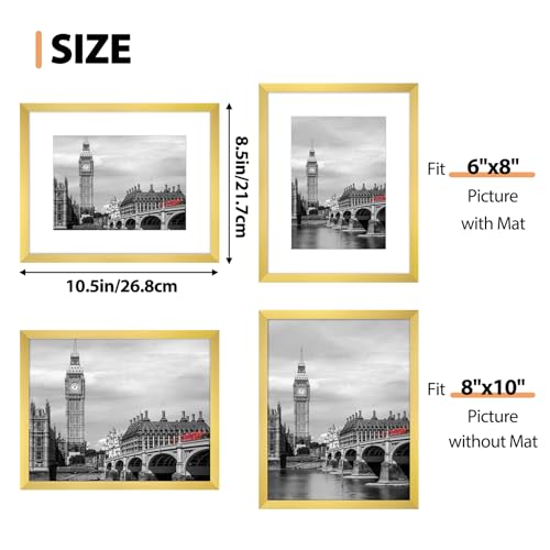 8x10 Gold Picture Frame Set of 6 - Thin Border Wall & Tabletop Display
