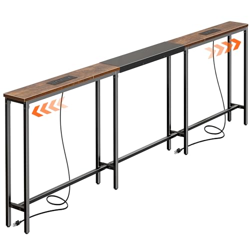 Adjustable Length Sofa Table with Power Outlets and USB Ports