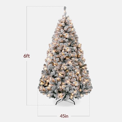 6ft Pre-Lit Snow Flocked Artificial Christmas Tree with 250 Lights & Stand