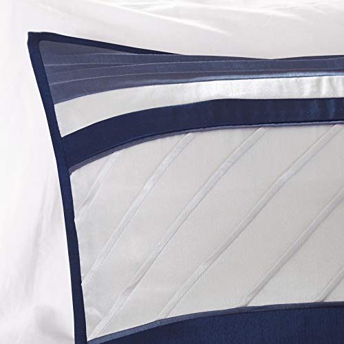 Faux Silk Navy Queen Comforter Set, 7pc - All Season Bedding