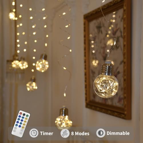 Wishing Ball Curtain String Lights - 200 LED Window Fairy Lights with Remote