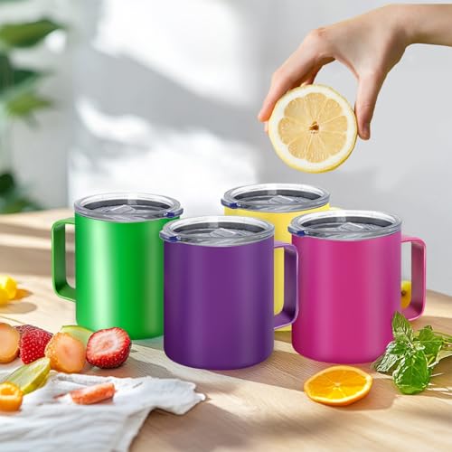 YOUKE OLA 16 Pack Insulated Stainless Steel Travel Coffee Mugs L - 12oz, Handle & Lids