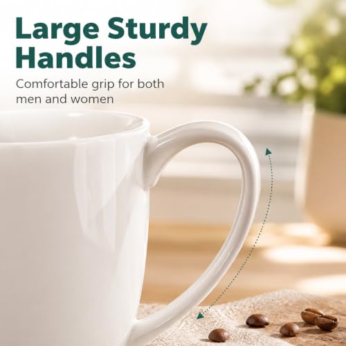 Set of 6 White Porcelain Coffee Mugs 13oz - Microwave & Dishwasher Safe