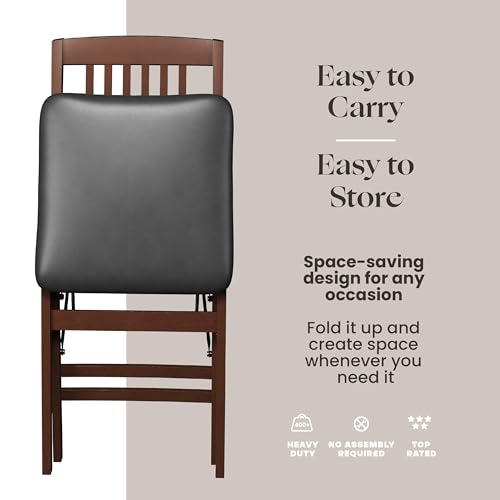 Folding Wood Dining Chairs with PU Leather Cushion, 2 Pack