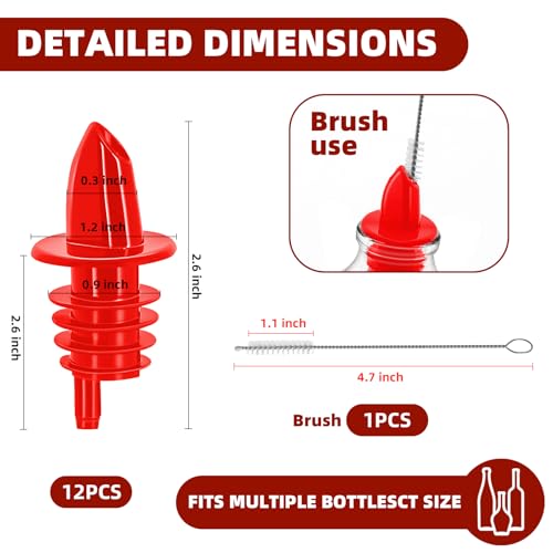 Red 12Pcs Plastic Liquor & Syrup Pourers - Precise Control Bottle Spouts