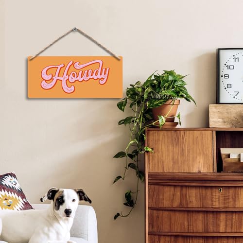 Howdy Western Wooden Hanging Sign 12x6 Inch Wall Decor for Home Office