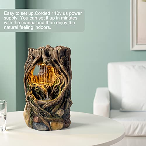 Indoor Tabletop Water Fountain - Tree Stump Relaxation Waterfall with Light