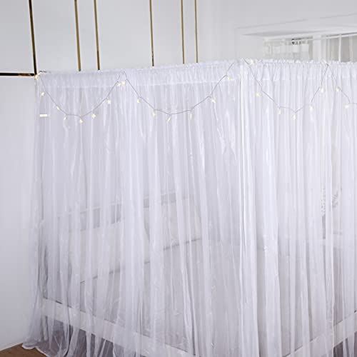 Bed Canopy Curtains with Star Lights - 8 Panel White Tulle Drapes (Full/Queen)