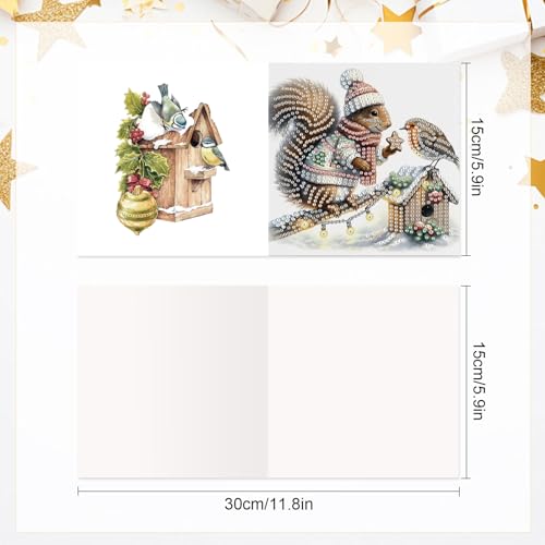 Antor 6-Pack Squirrel Christmas Diamond Painting Cards - DIY Rhinestone Holiday Greeting Set