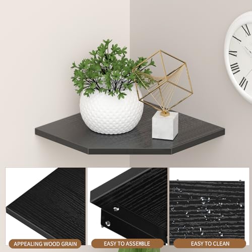 2-Tier Corner Wall Shelf, 13-Inch Deep Wooden Hanging Storage for Decor