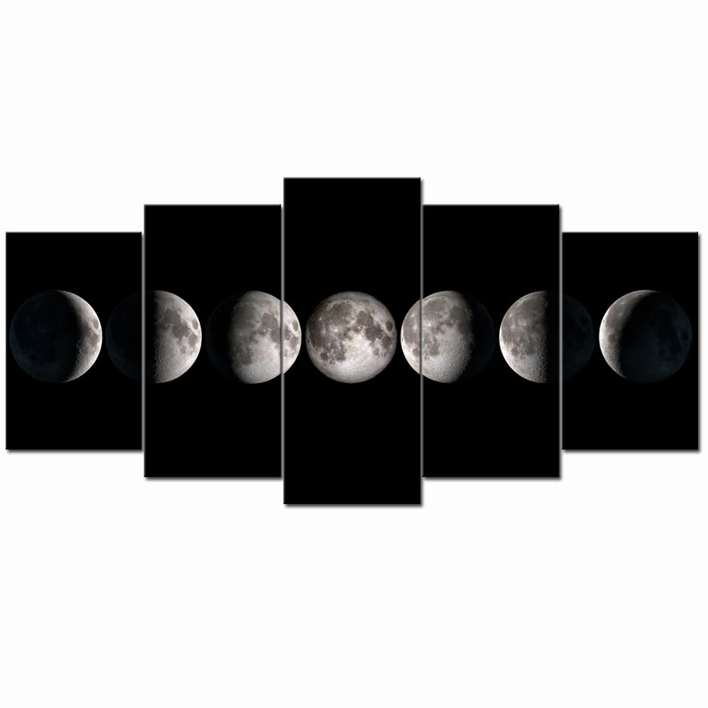 sechars Moon Phases Canvas Wall Art Decor Black and White Lunar Moon Pictures Paintings for Home Office Decorations Framed Ready to Hang