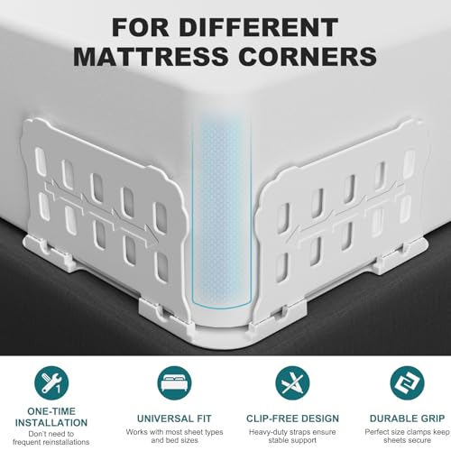 Bed Sheet Holders with Reinforced Clips for All Mattress Sizes